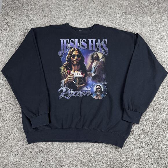 Jesus Has Rizzen Sweatshirt Mens 2XL Graphic Christian Christ Pullover Crewneck - Picture 1 of 11